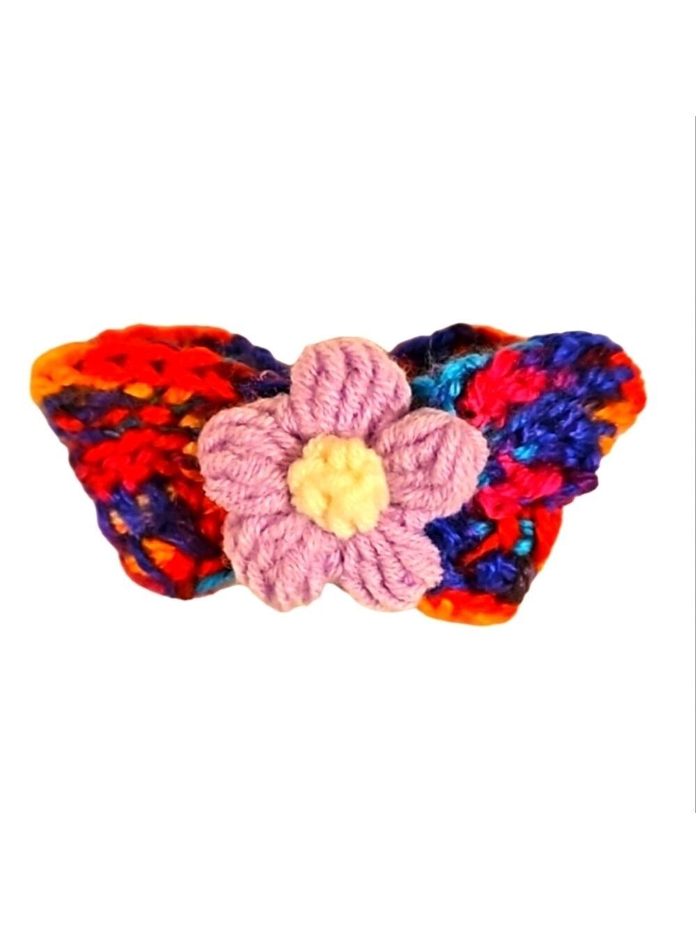 Hand Knit Crochet Flower Barrette Clip Purple - Picture 3 of 17